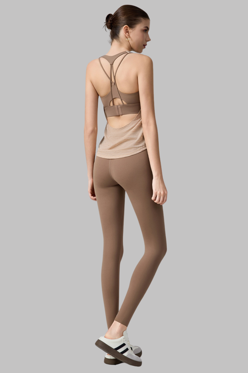 Women's Set:Faux Two-Piece Crisscross Back Tank Top+Leggings