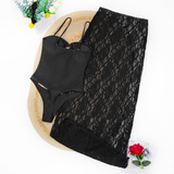 Women's Metal Button Strapless Lace One Piece Swimsuit