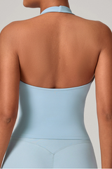 Women's Athletic V-neck Pleated Halterneck Tank Top