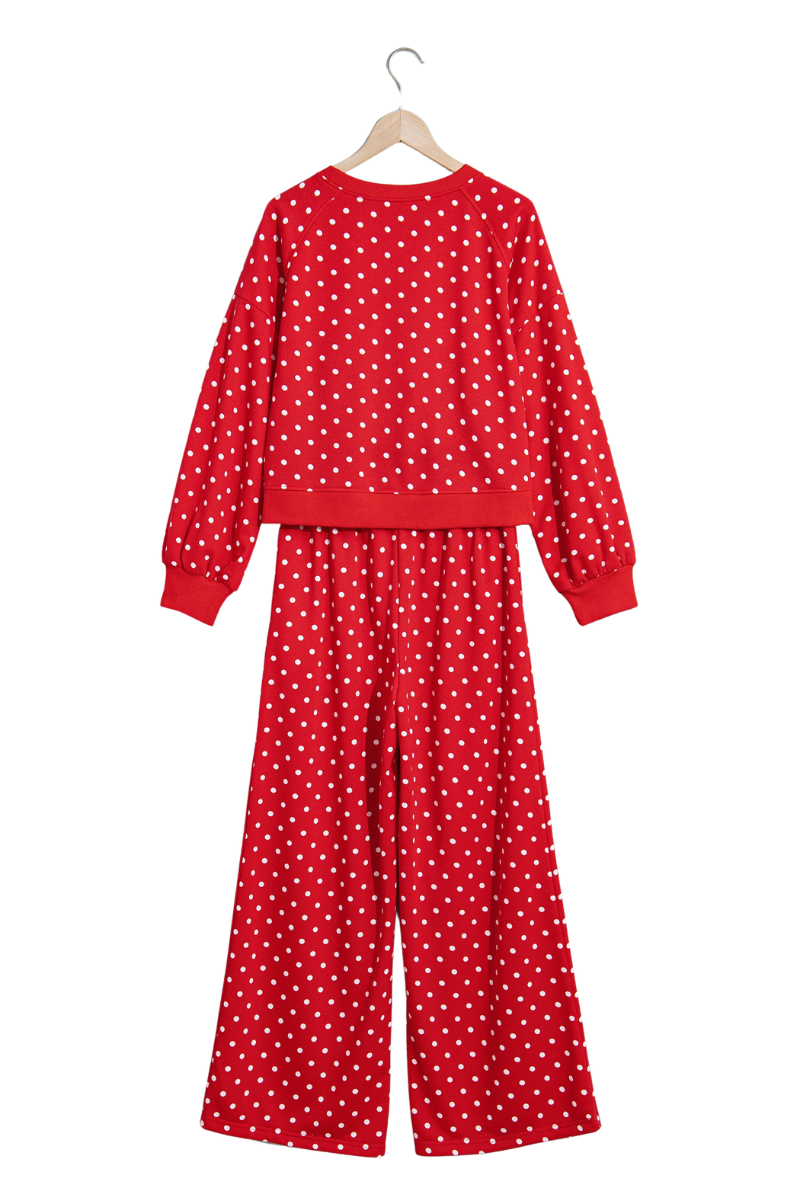 Women's Fall Set:Polka Dot Cropped Sweatshirt And Pants