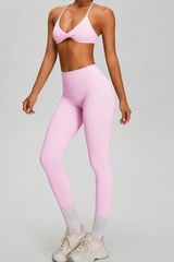 Women's Sport Set:Twist Front Triangle Cup Bra & Leggings
