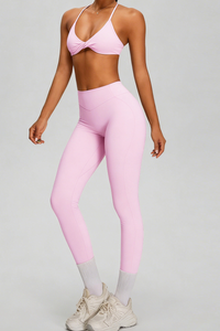 Women's Sport Set:Twist Front Triangle Cup Bra & Leggings