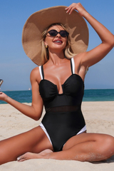 Women's Mesh Panel Adjustable One-Piece Swimsuit