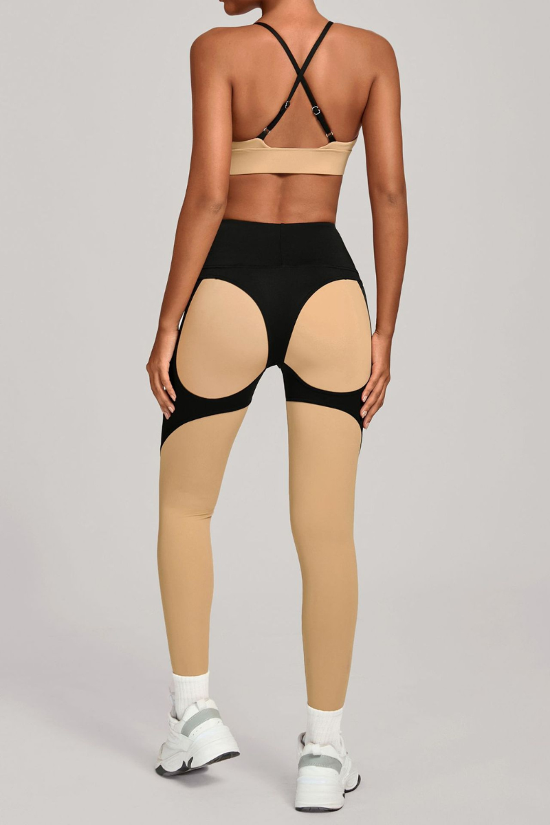 Women's Set:Triangle Cup Color Block Bra & High-Waist Legging