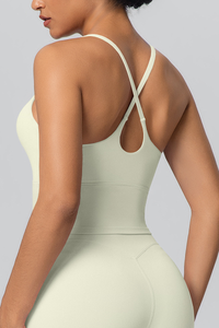 Women's Athletic U-neck Cross Back Thin Straps Tank Top