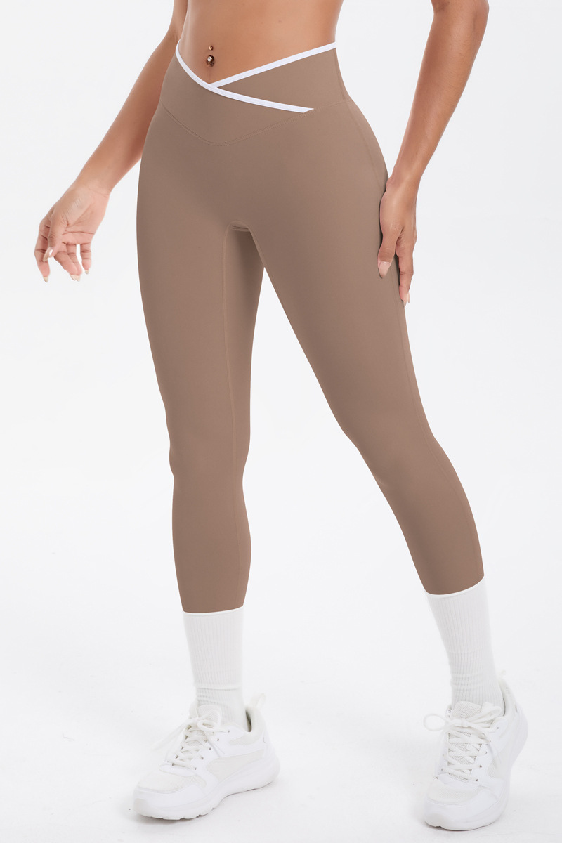 Women's Athletic Color Block Cross-Waist Leggings