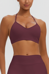 Women's Naked Feel Padded Halter V Neck Sports Bra