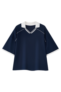 Unisex V-Neck Contrast Trim Polo Collar Sports T-shirt