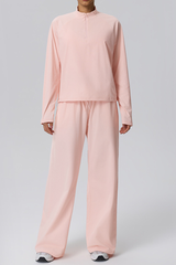 Women's Fall Half-Zip Mock Neck Top And Wide-Leg Casual Pant