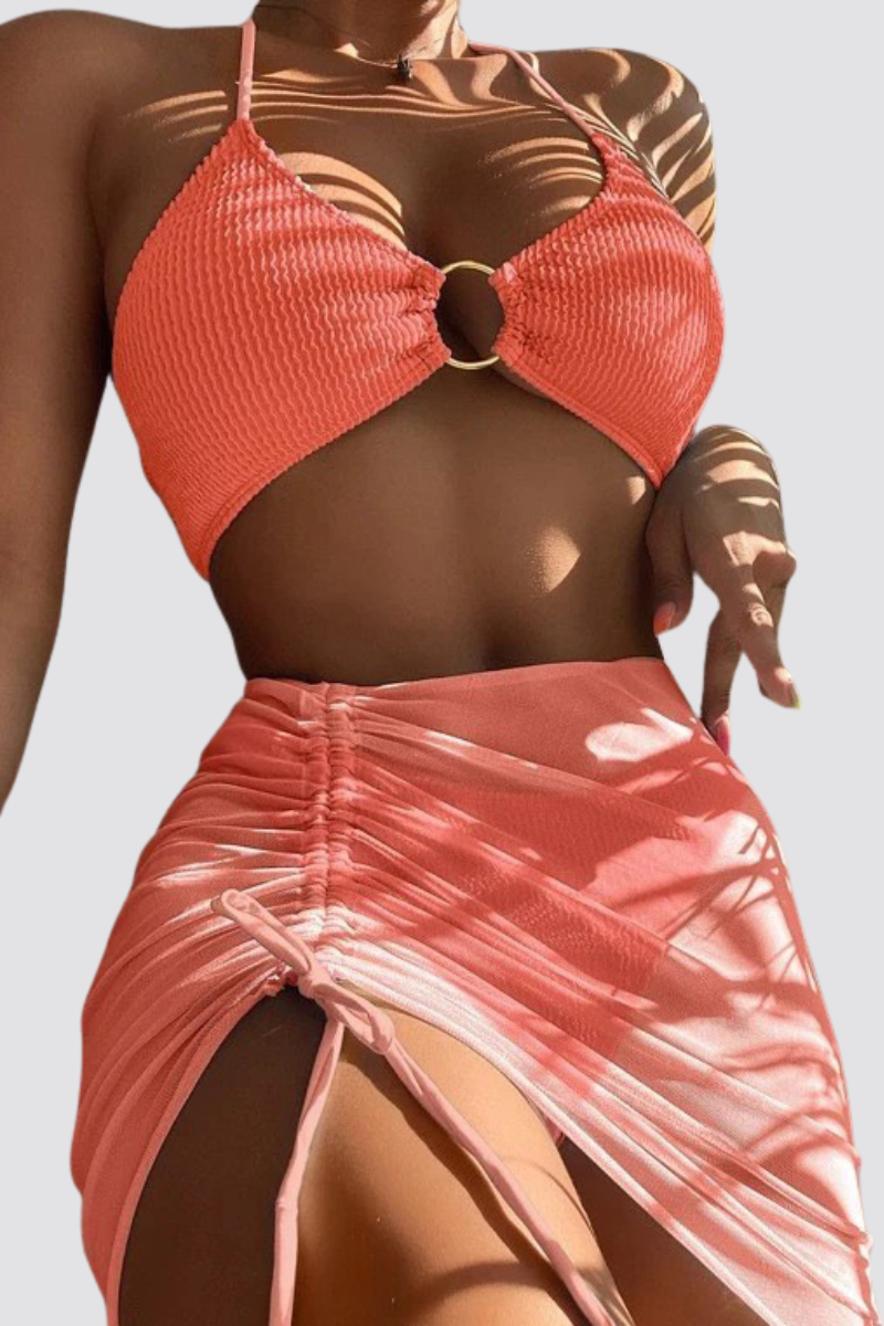 Women's Cover-up Bikini Set - Halter Ring Triangle 3pcs