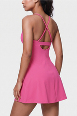 Women's Cross Back Tennis Mini Dress With Built‑In Shorts