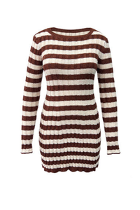 Women's Striped Ribbed Knit  Long Sleeve Bodycon Mini Dress
