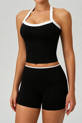 Women's Color Block Tank Top And Shorts Yoga Workout Set