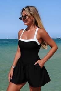 Women's Contrast Shoulder Strap Cross Tie Mini Dress