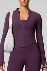 Women's Zip-Up Mock Neck V-Waist and Thumbhole Cuffs Jacket
