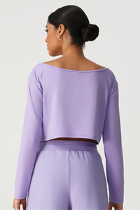Women's Off Shoulder Cropped Workout Long Sleeve Top
