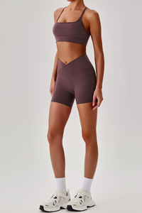 Women's Brushed Cutout Bra & V-Waist No Front Seam Shorts Set