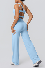 Women' Athletic Set:One Shoulder Bra And Wide Leg Pants