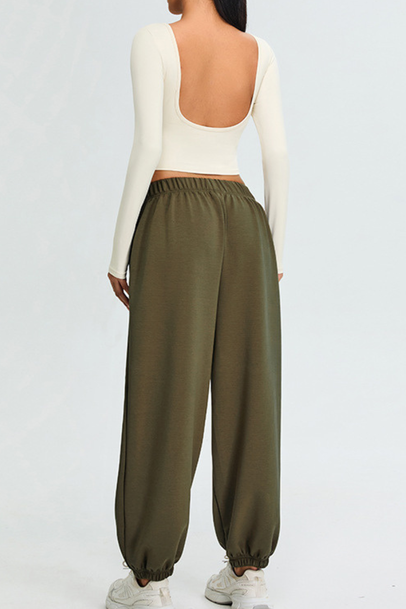 Women's Set:U-back Long Sleeves T-shirt And Cuffed Sweatpant