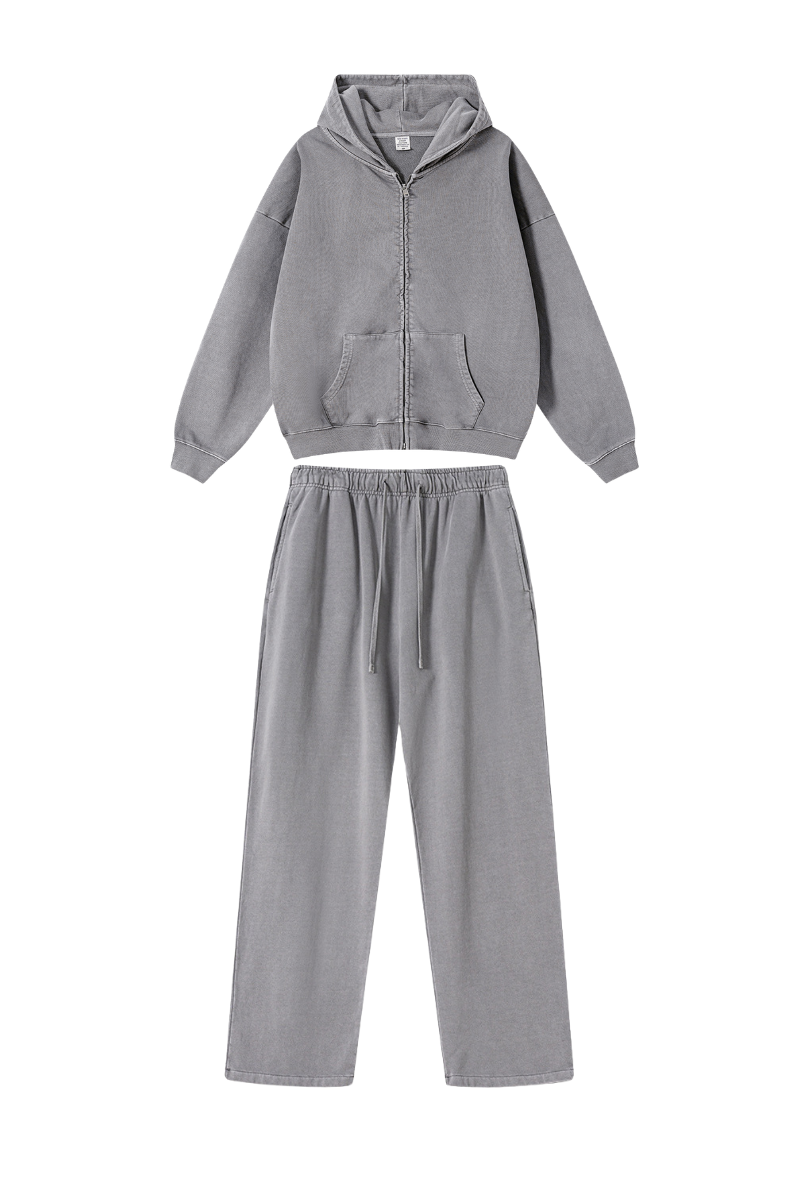 Unisex Fall Vintage Cotton Set:Hooded Jacket And Sweatpants