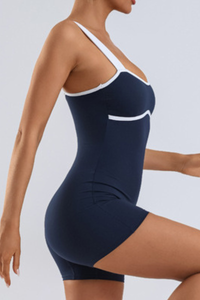 Women's Wide Strap Contrast Binding Fitted Romper with Short