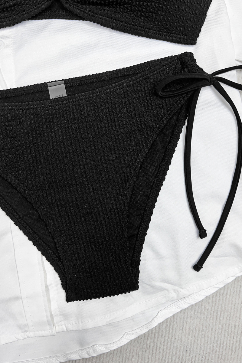 Women's Ribbed Cutout Side Tie Solid Bikini Set