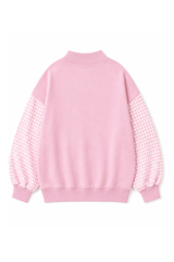 Women's Fall Gingham Spliced Oversize Mock Neck Sweatshirt