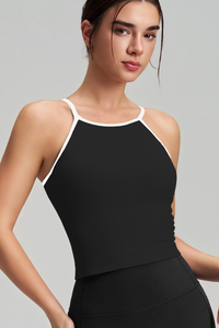 Fixed cup, back-support, shock-absorbing sports bra