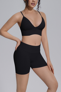 Women's Seamless Triangle Cup Bra And Yoga Shorts Set