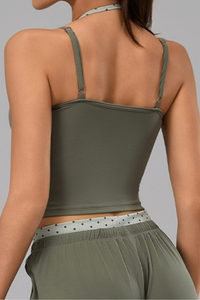 Women's Halterneck Polka Dot Cropped Workout Yoga Tank Top