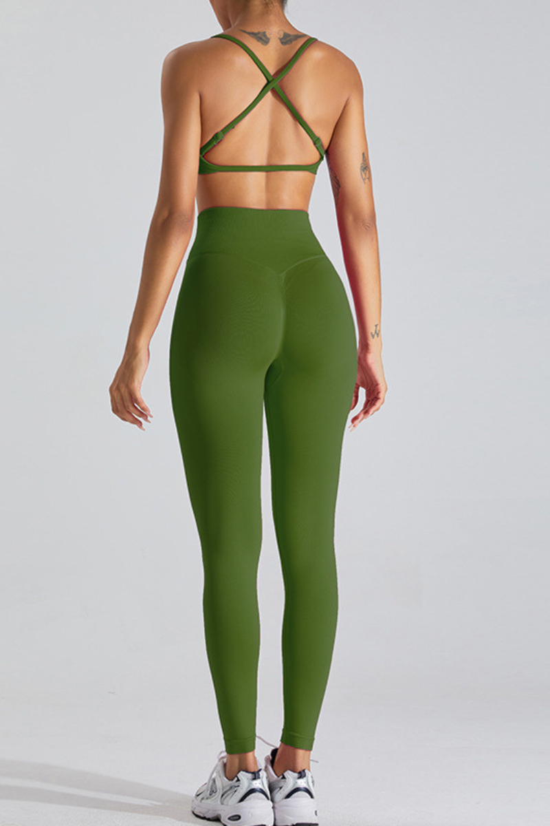 Women's Athletic Set:Cross Back Bra And High-Waist Leggings