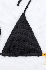 Women's Triangle Cup Side Tie Ribbed Solid Bikini Set