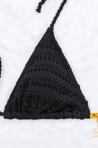 Women's Triangle Cup Side Tie Ribbed Solid Bikini Set