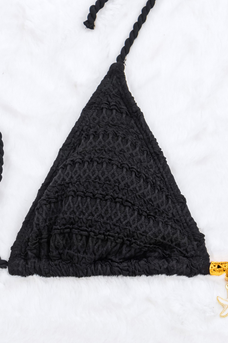 Women's Triangle Cup Side Tie Ribbed Solid Bikini Set