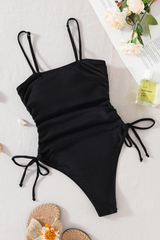 Women's Solid Pleated Side Drawstring Sexy Swimsuit