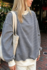 Women's Fall Southern Style Soft Striped Mock Neck Sweatshirt