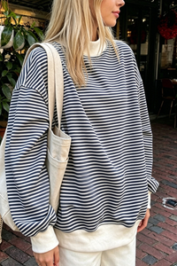 Women's Fall Southern Style Soft Striped Mock Neck Sweatshirt