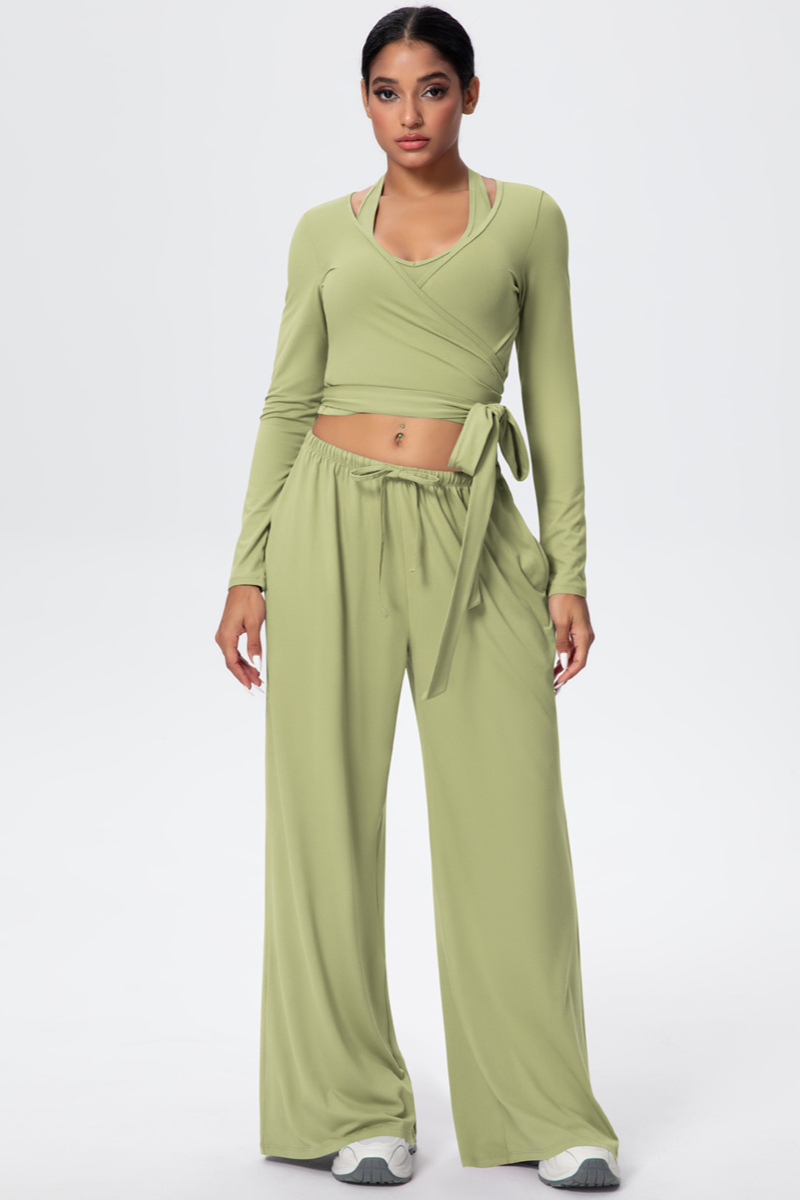 Women’s 3-Piece Set:Halterneck Top & Long Sleeves Top & Pants