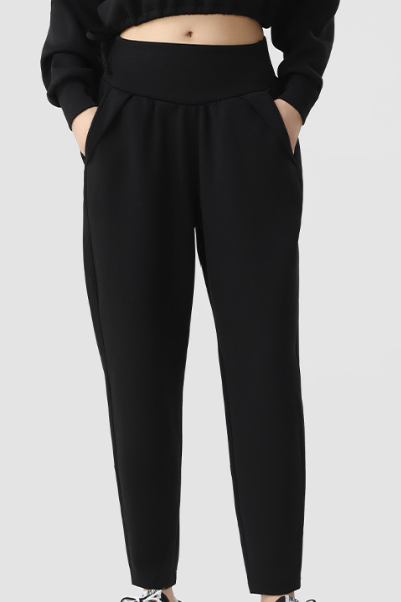 Women's High Rise Joggers with Pleated Waist and Side Pocket