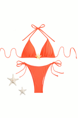 Women's Sexy Triangle Cup Halterneck Drawstring Bikini Set