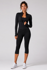 Women's Stand Collar Jacket & Capri Leggings Workout Sets