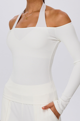 Women's Off Shoulder Breathable Ribbed Yoga Long Sleeve Top