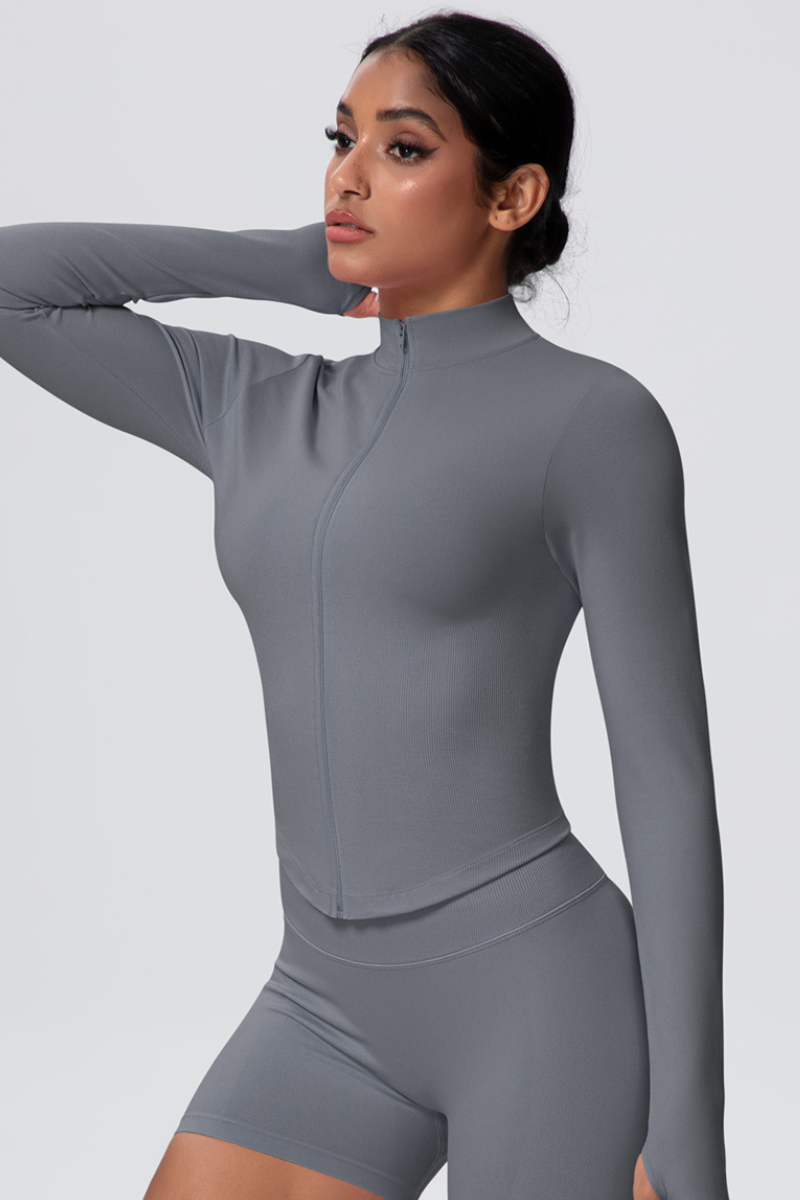 Women's Seamless High-Neck Fitted Long Sleeve Jacket