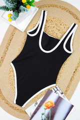 Women's Sexy Contrast Square Neck Slim One Piece - Black