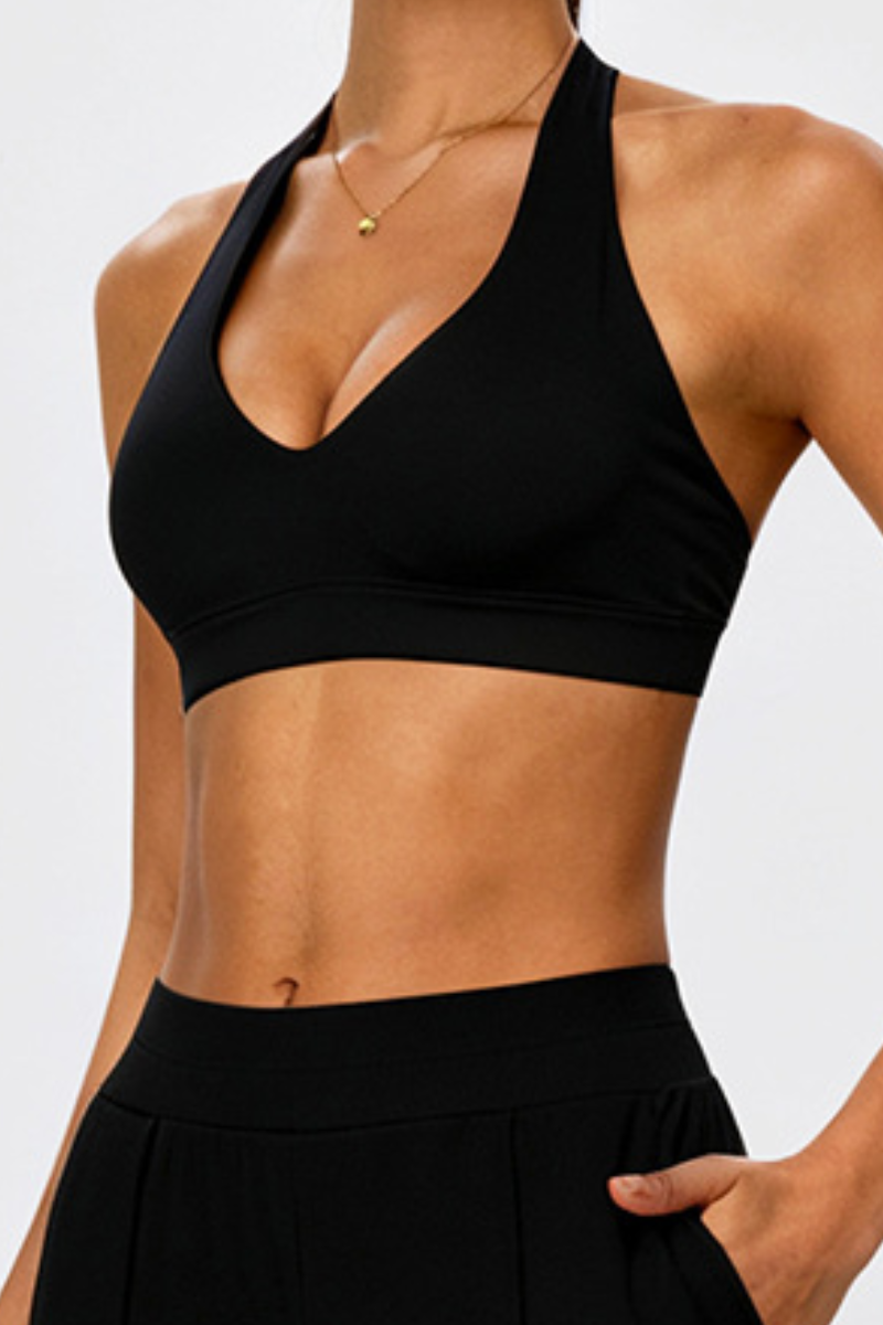 Women's Halter V-Neck Padded Backless Sports Yoga Bra