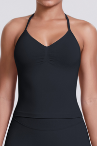 Knit Halter Sports Bra - Seamless Breathable Yoga & Workout Top