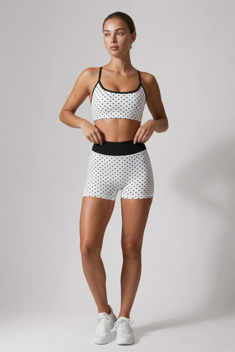 Women's Polka Dot Sports Bra & High Waist Bike Shorts Set