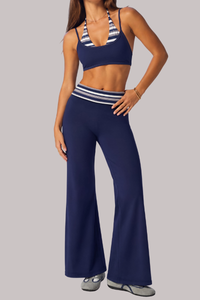 Women's Fall Vintage Fake Two Piece Bra & Yoga Pants Set