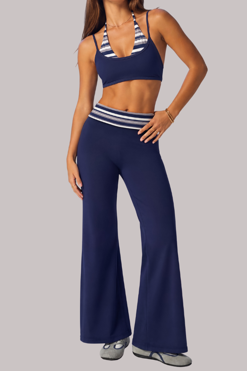 Women's Fall Vintage Fake Two Piece Bra & Yoga Pants Set