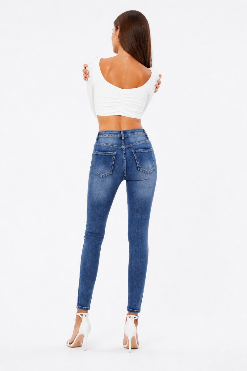 Women's Washed Stretch High Waist Slim Fit Skinny Jeans